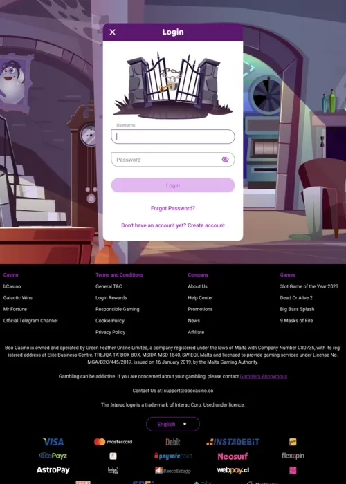 Personal account connection Boo Casino