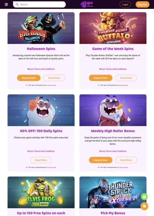 Special casino offers section Boo Casino