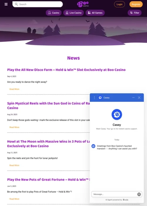 Native casino application page Boo Casino